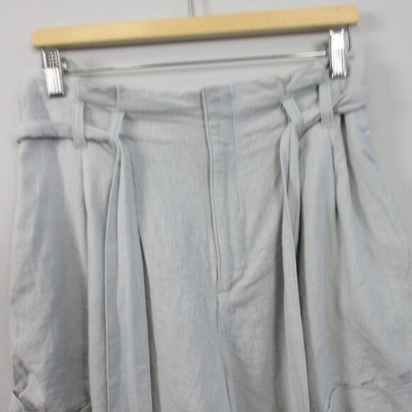 Abercrombie & Fitch Paperbag Shorts Women L Gray Linen Blend Belted Summer 284 - Picture 6 of 12